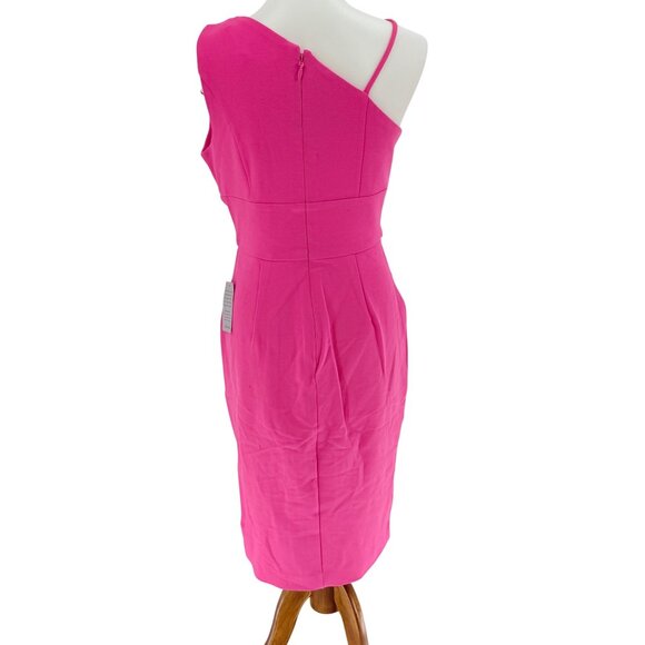 Lavish Alice Womens Hot Pink Midi Dress With Asymmetric Neckline & Draped Detail - Picture 3 of 6